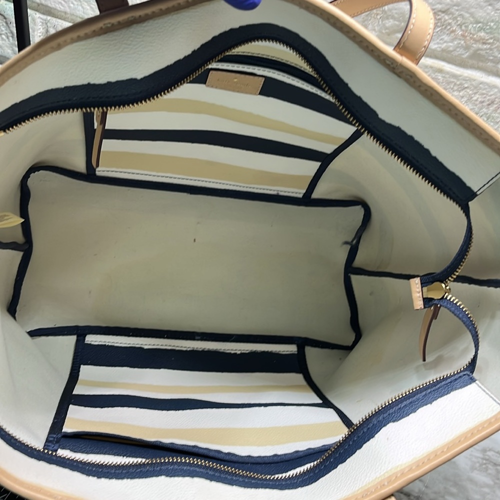 Kate Spade Bondi Road Striped Harmony Tote, Tan Cream & navy striped, Large VGUC - Picture 12 of 15